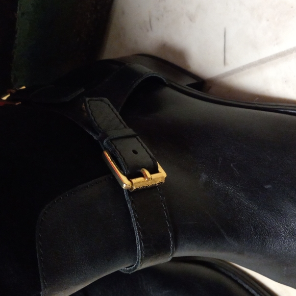 Lauren Ralph Lauren MARION Boots Black Leather/Suede Flat 6B Buckle Zip - Picture 7 of 10